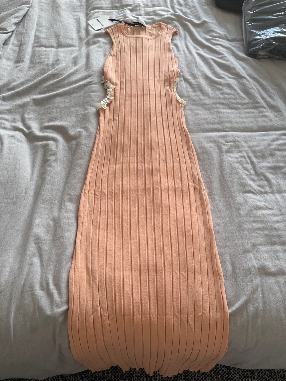 Sleeveless Peach Ribbed Midi Dress with Side Shell Detail